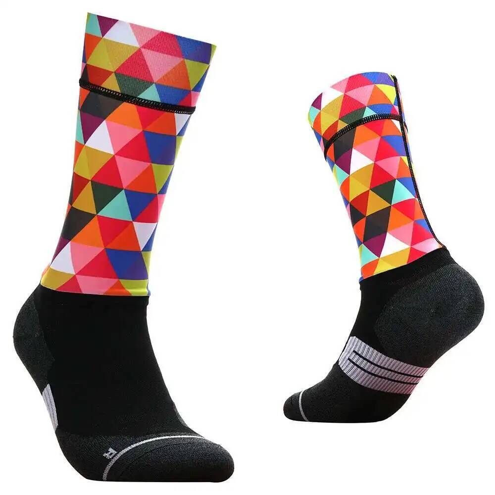 Mountain Biking Socks - Lebendige geometrische Radsocken – atmungsaktive, feuchtigkeitsableitende